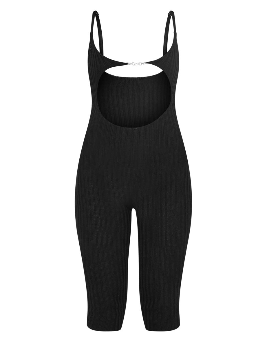 Black Chunky Rib Knit Chain Jumpsuit - 4