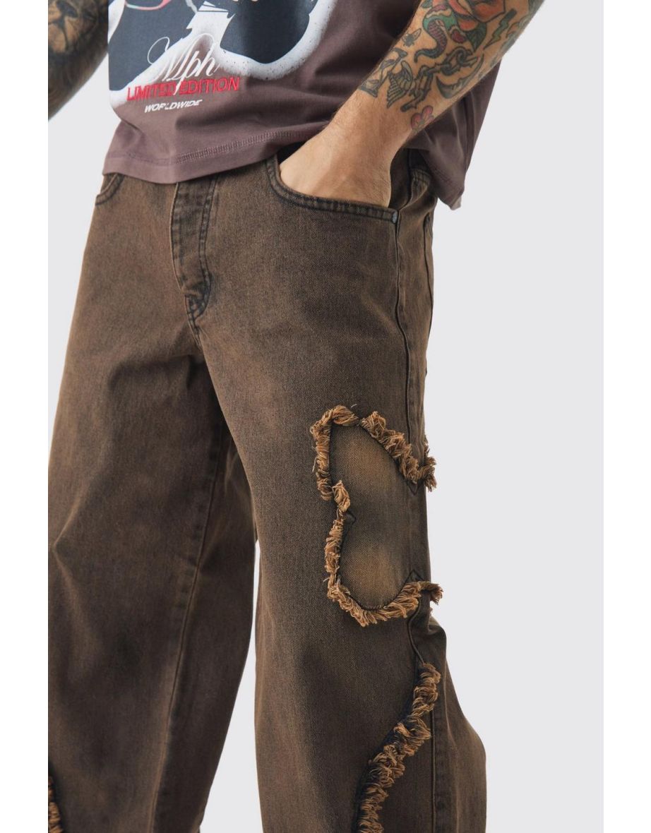 Baggy Rigid Butterfly Applique Denim Jeans - 2