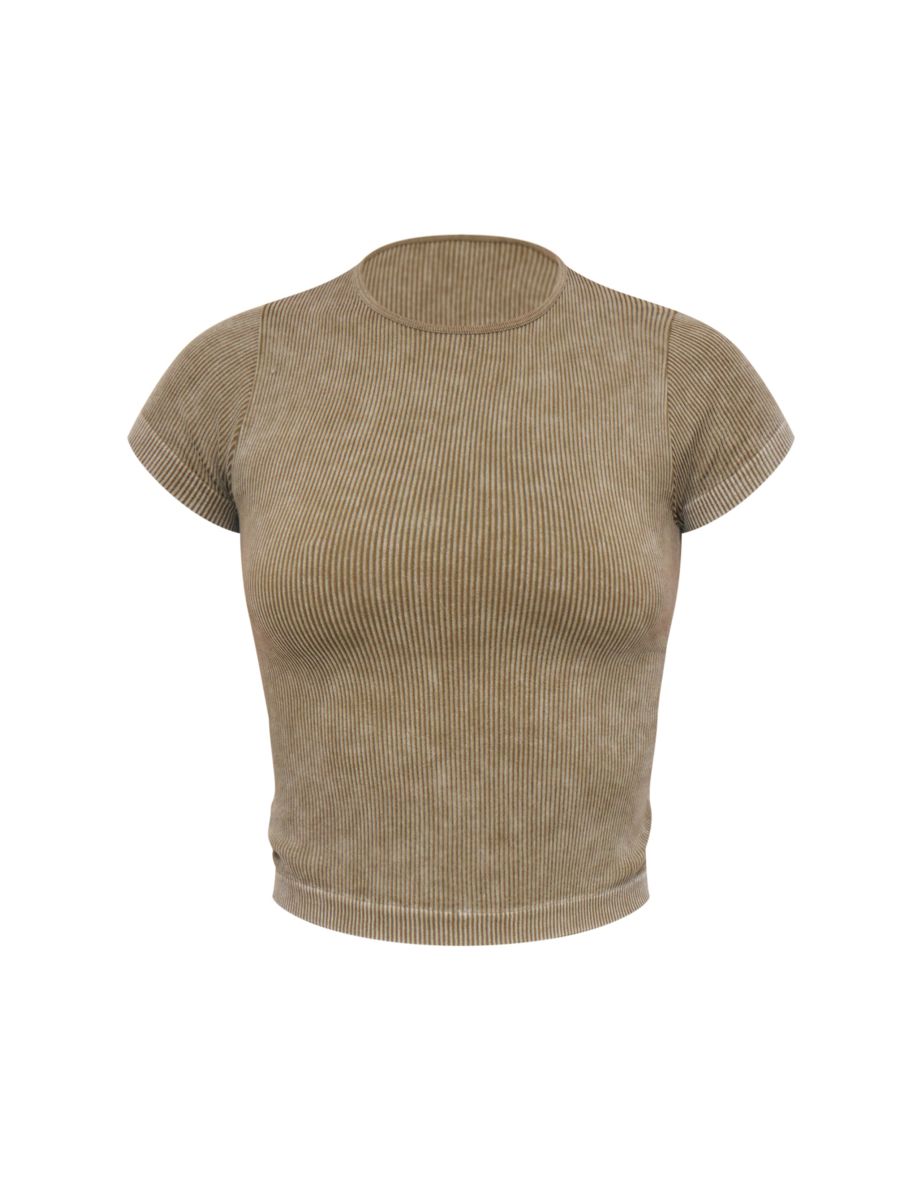 Tall Khaki Faded Contour Rib Longline Short Sleeve T-shirt - 4