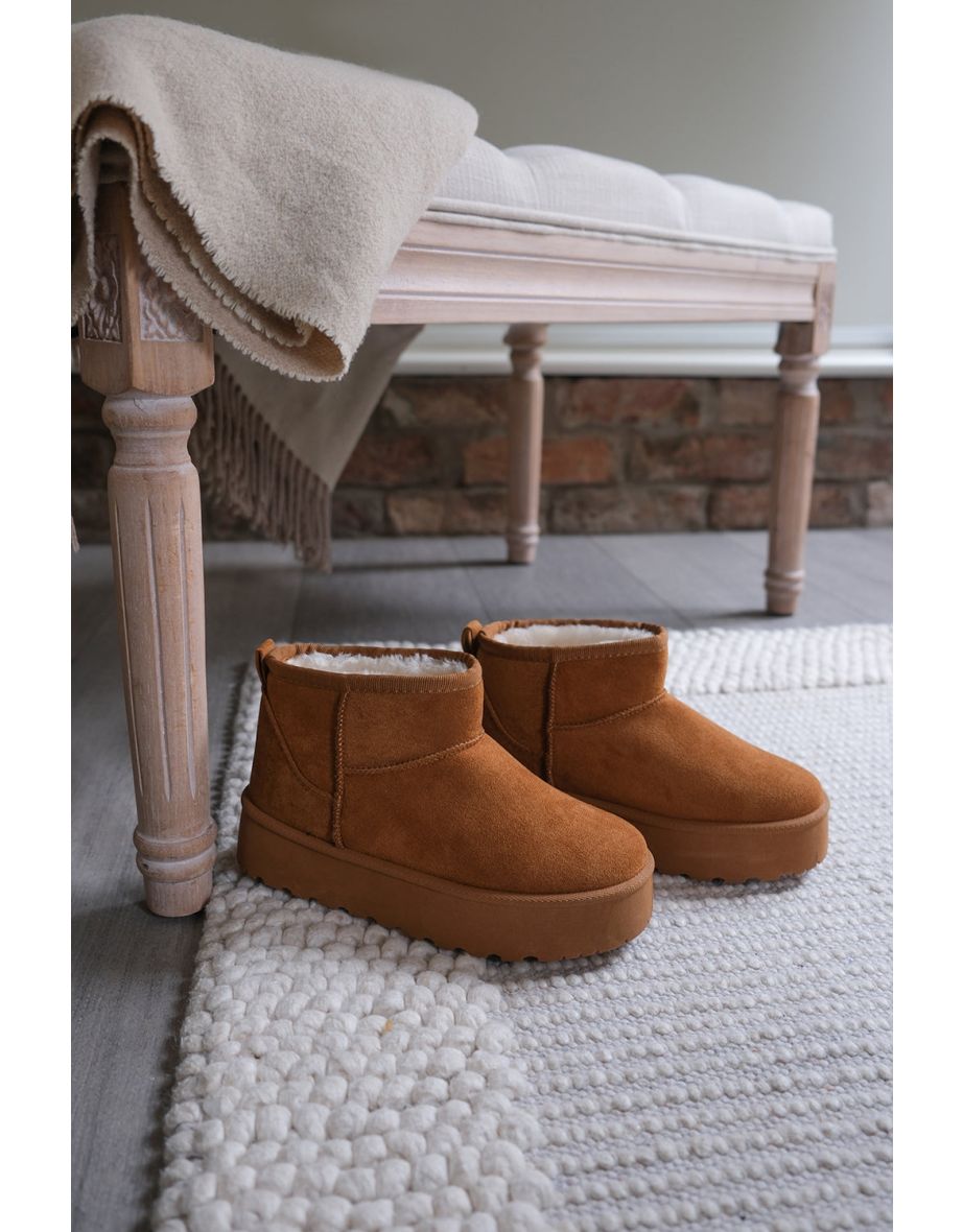 OAK FAUX FUR LINING PLATFORM ANKLE BOOTS IN CHESTNUT SUEDE