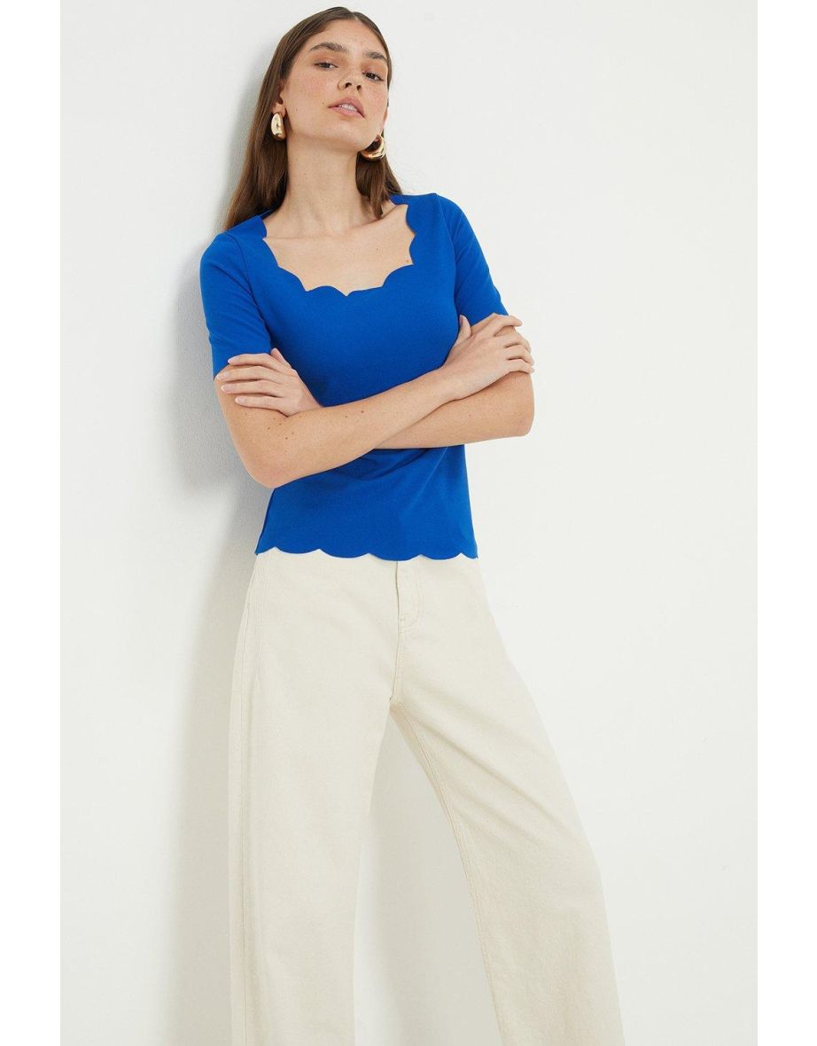 Scalloped Edge Half Sleeve Top
