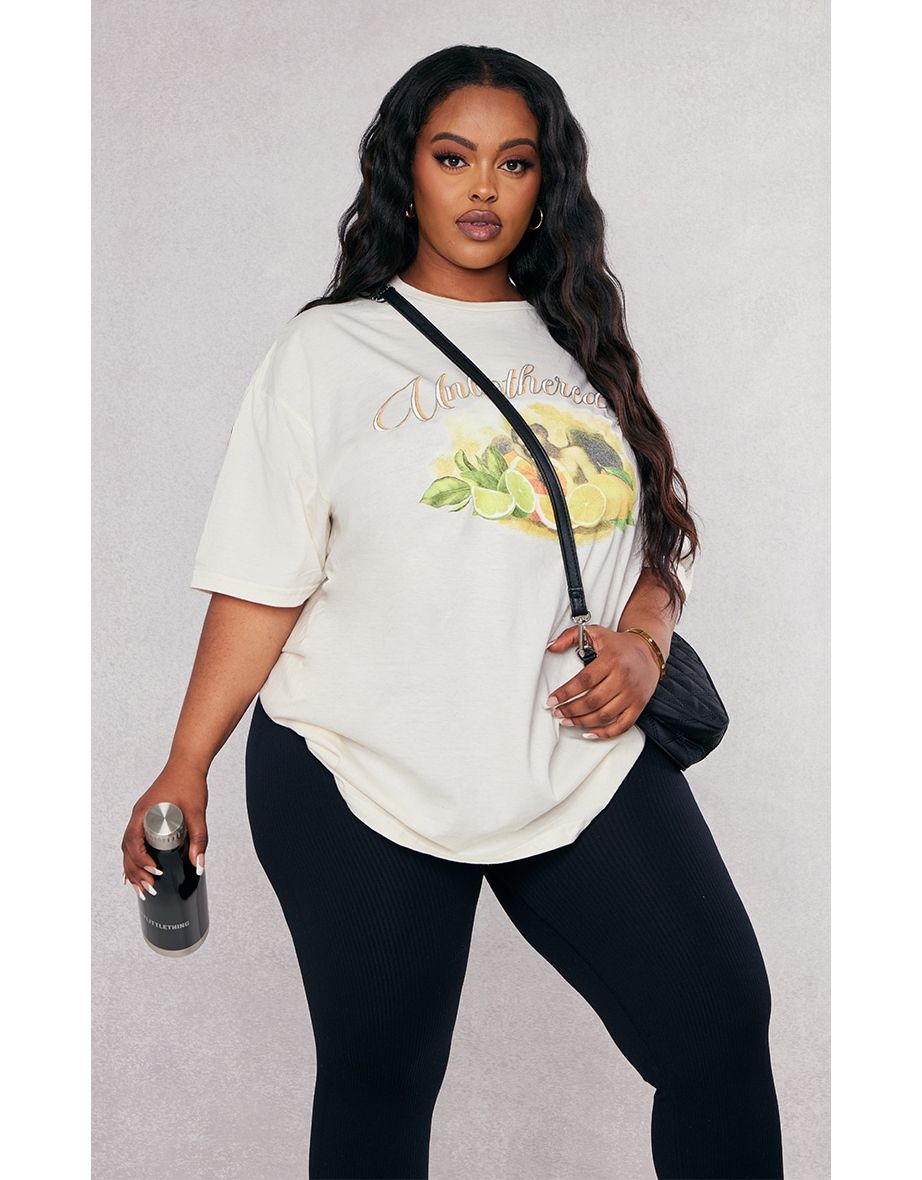 Plus Ecru Unbothered Slogan T Shirt