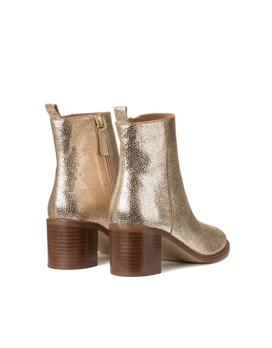 Metallic Leather Ankle Boots with Block Heel - 3