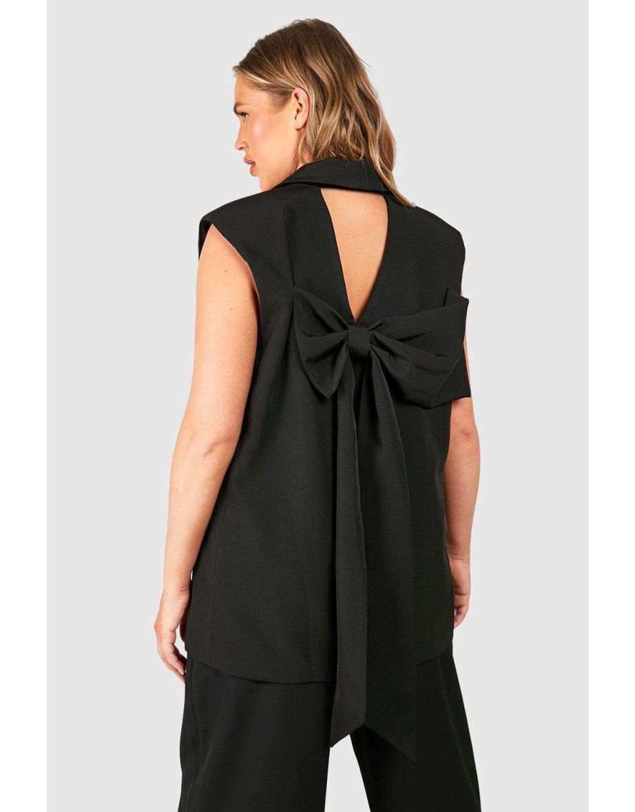 Plus Bow Back Sleeveless Blazer