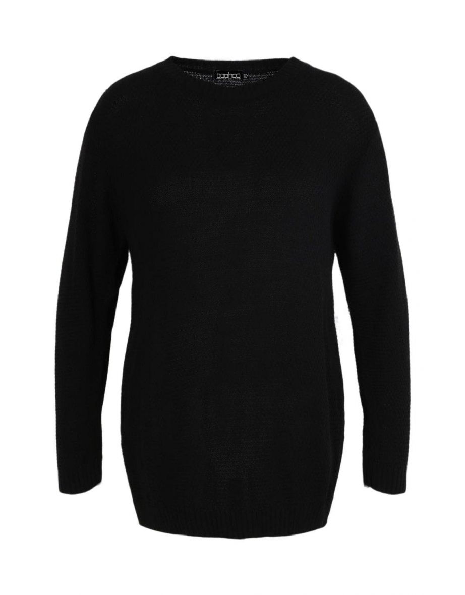 Plus Side Split Moss Stitch Jumper - black - 2