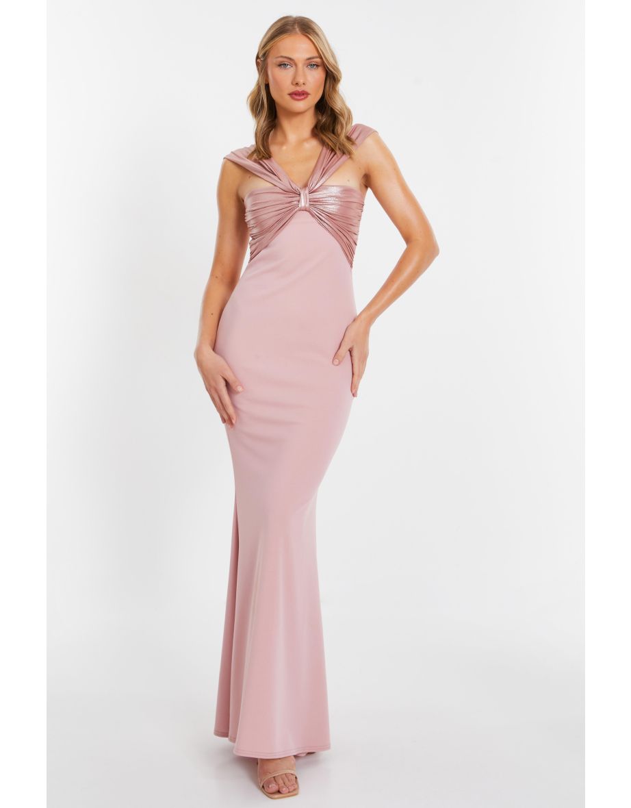 Pink Foil Knot Front Maxi Dress
