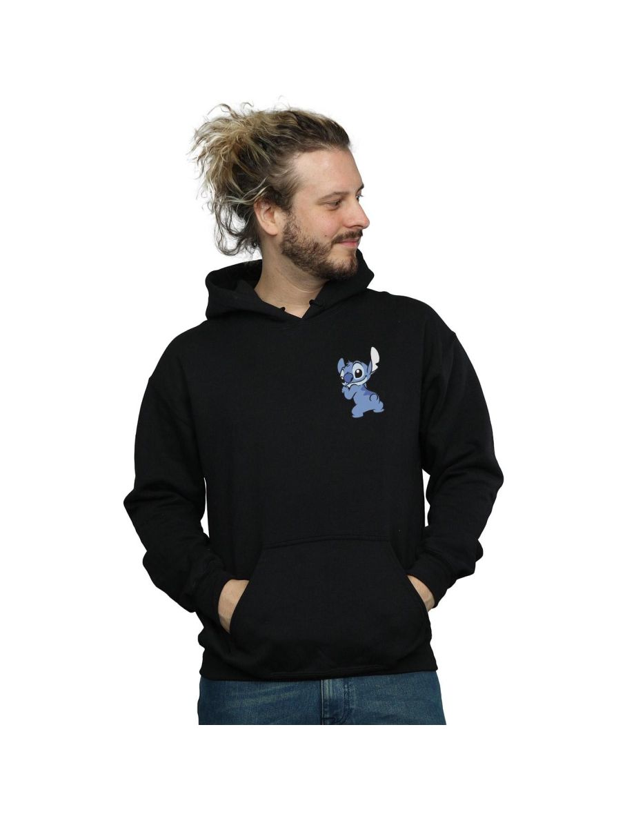 Disney Mens Lilo And Stitch Stitch Backside Breast Print Hoodie - Black - 1