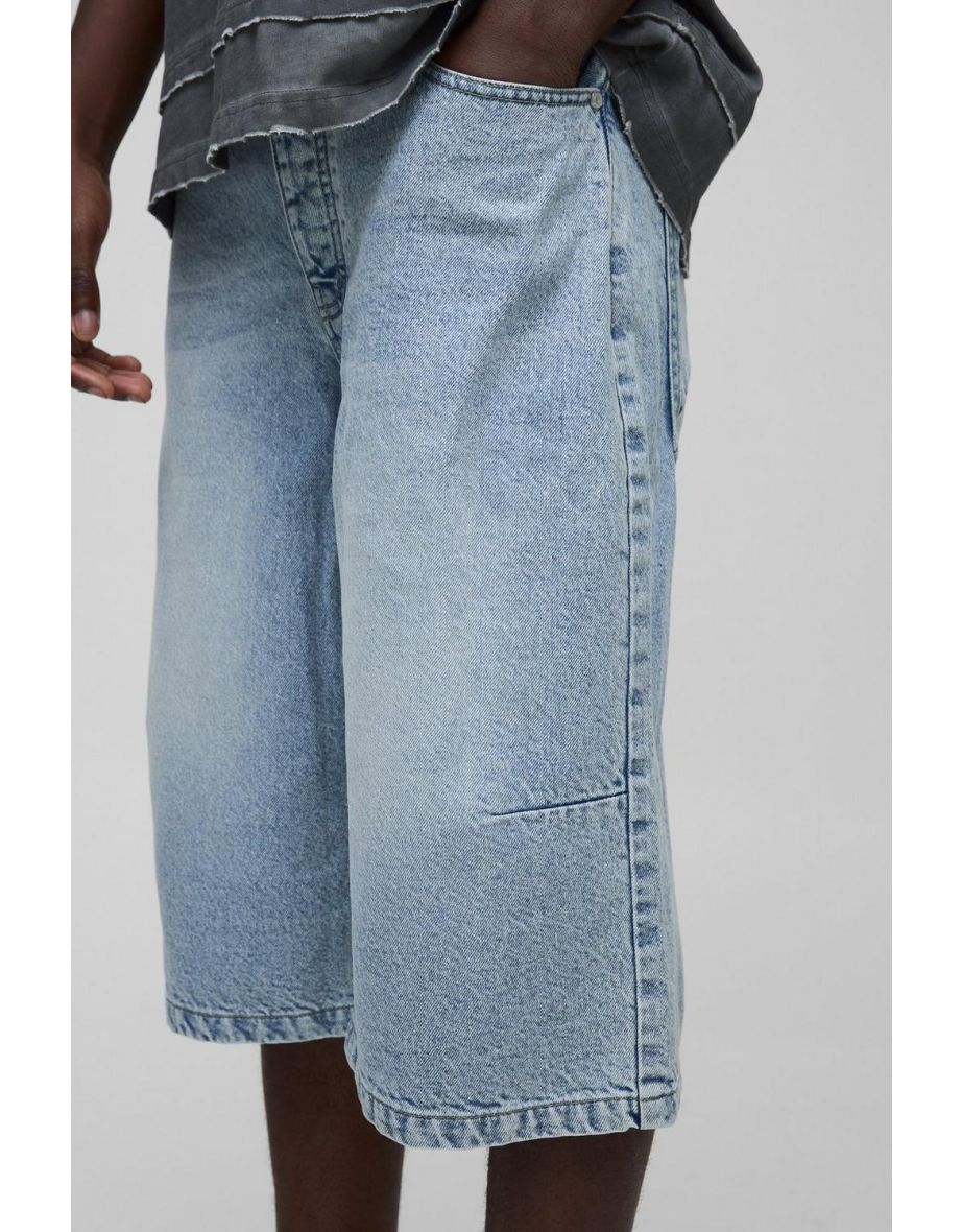 Long Line Denim Jorts In Light Blue - light blue - 2