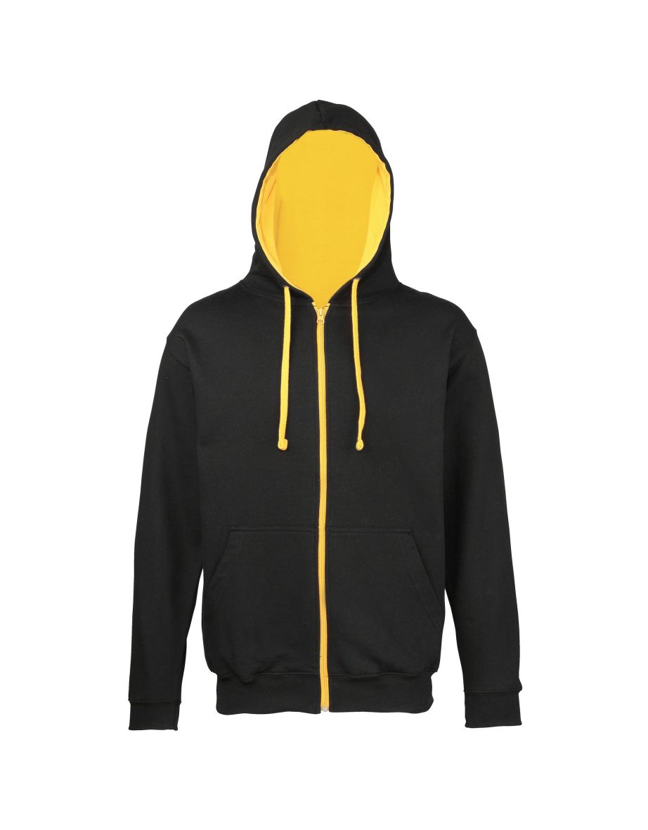 Awdis Mens Varsity Hooded Sweatshirt / Hoodie / Zoodie - Jet Black/Gold