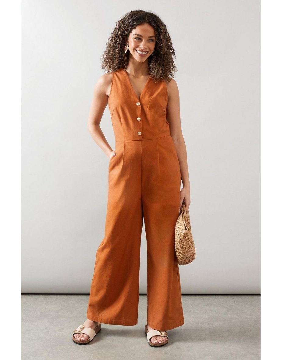 Linen Button Detail Jumpsuit