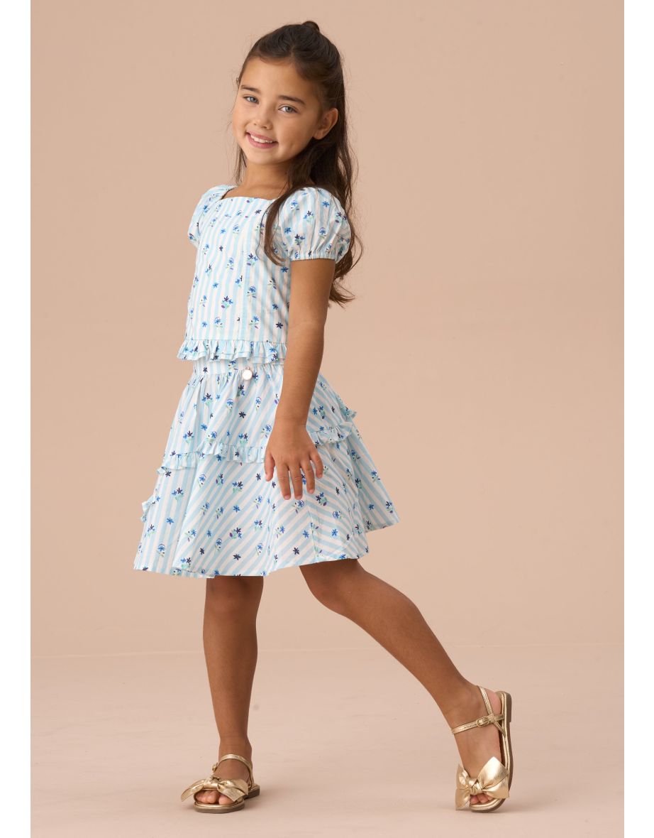 Pia Blue Print Frill Skirt