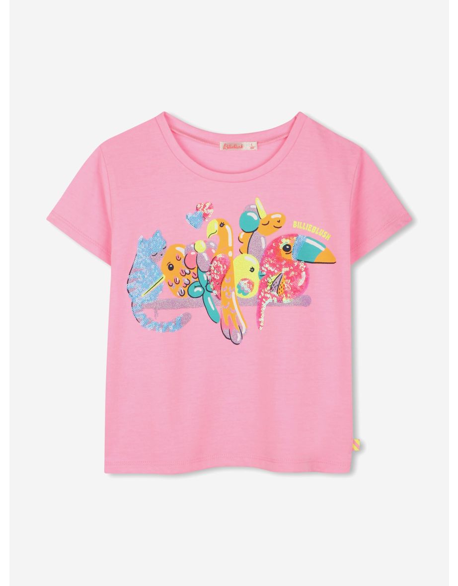 Girls Sequin Animals T-Shirt in Pink