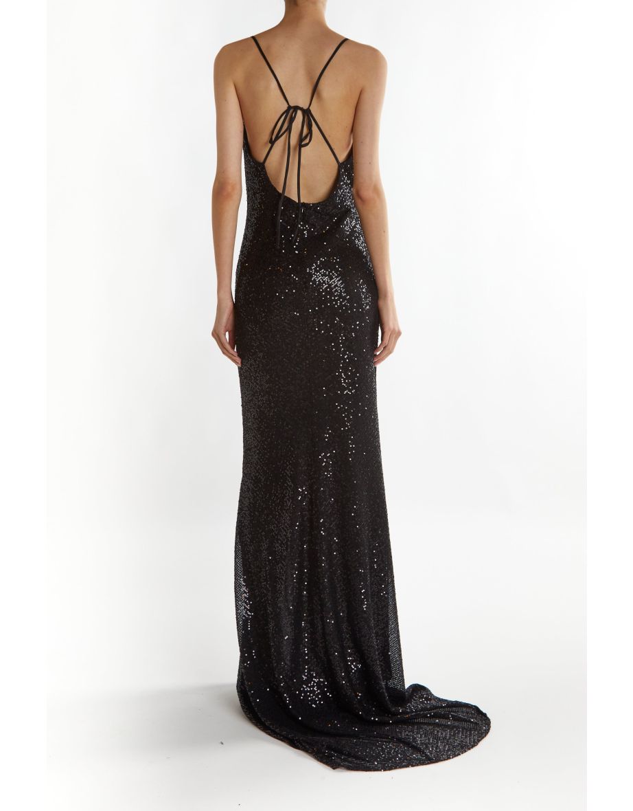Pippa Black-Sequin Cowl-Neck Slip Dress - 2