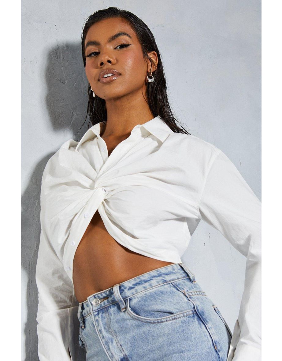 Poplin Twist Front Cropped Shirt - 3