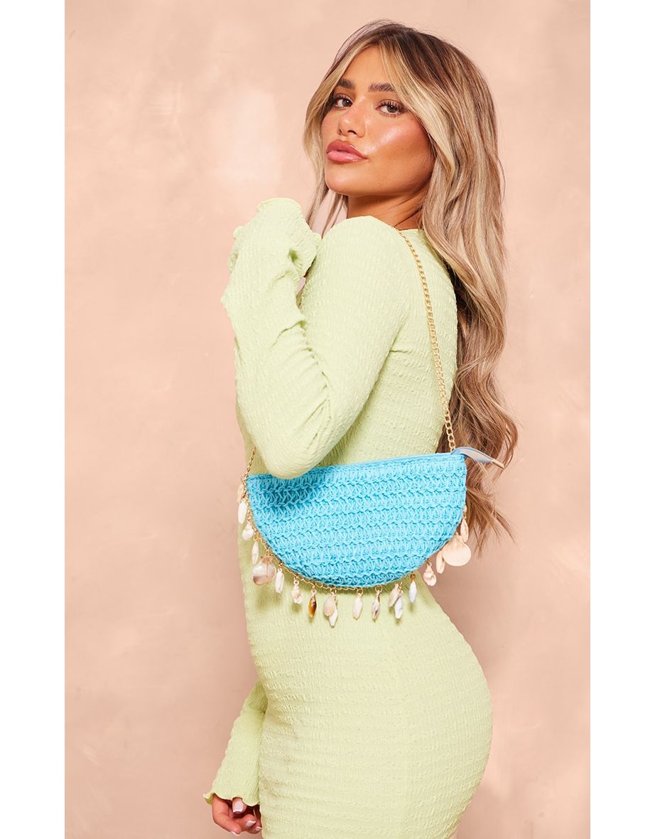 Turquoise Curved Shell Charm Shoulder Bag