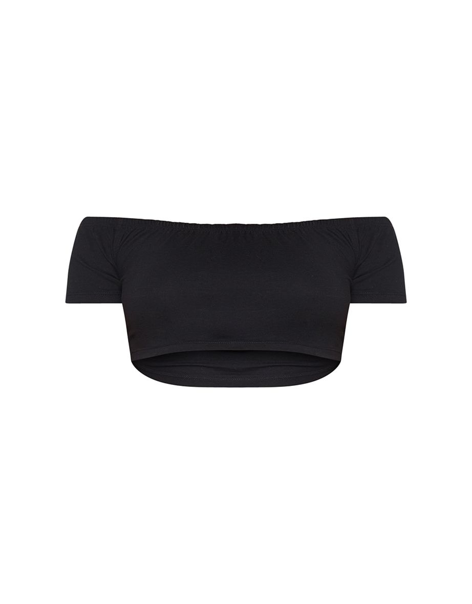 Essential Black Bardot Crop Top - 4