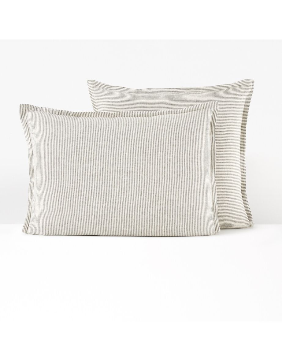 Limona Yellow Striped 100% Washed Linen Pillowcase - 1