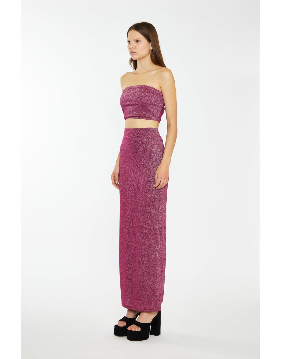Red-Plum Glitter Bandeau Crop-Top - 3