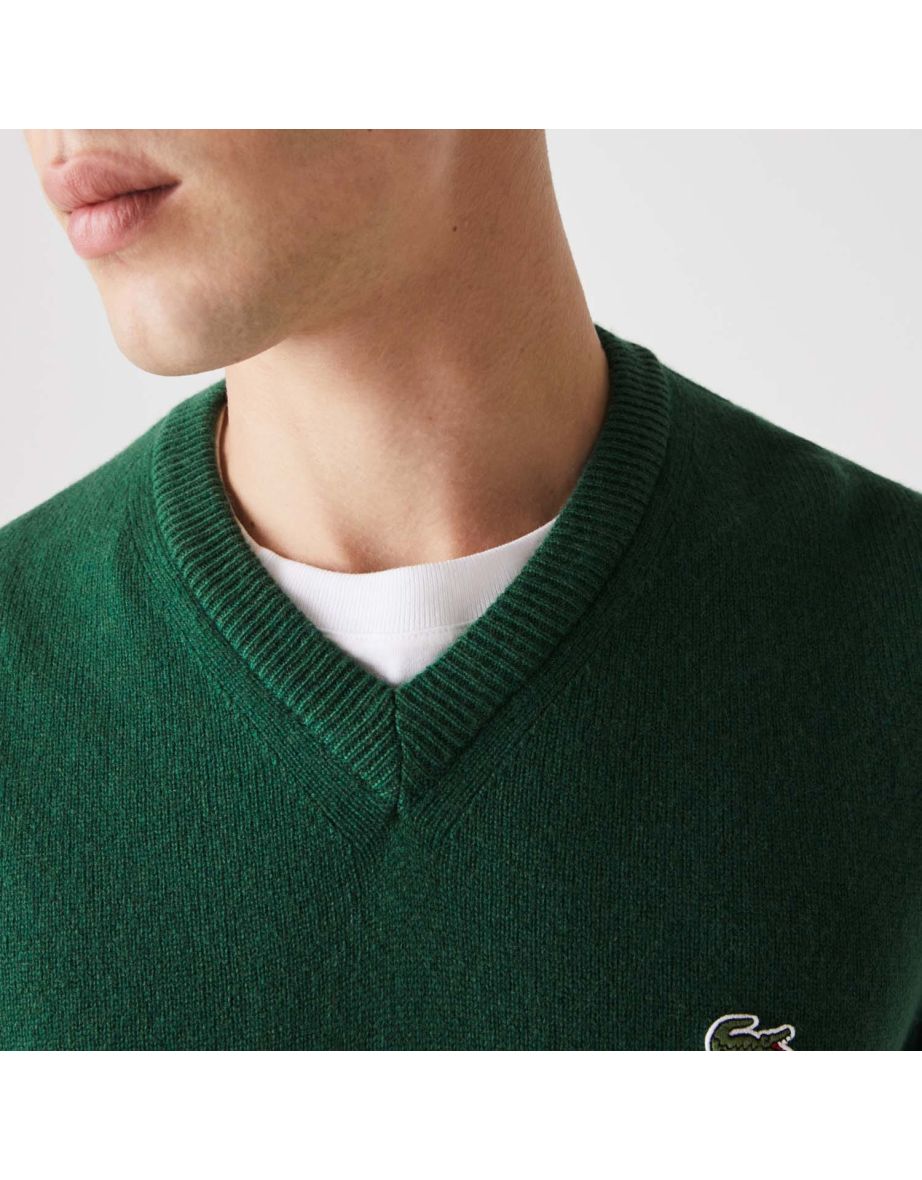 Men's Lacoste V-Neck Wool Sweater in Green - 5
