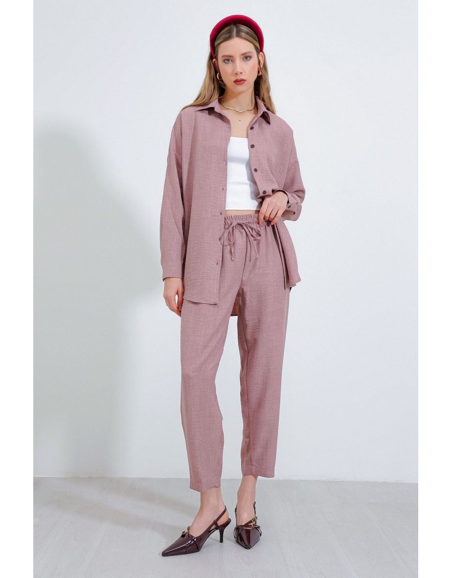 Women's Pale Pink Oversize Linen Bottom Top Set