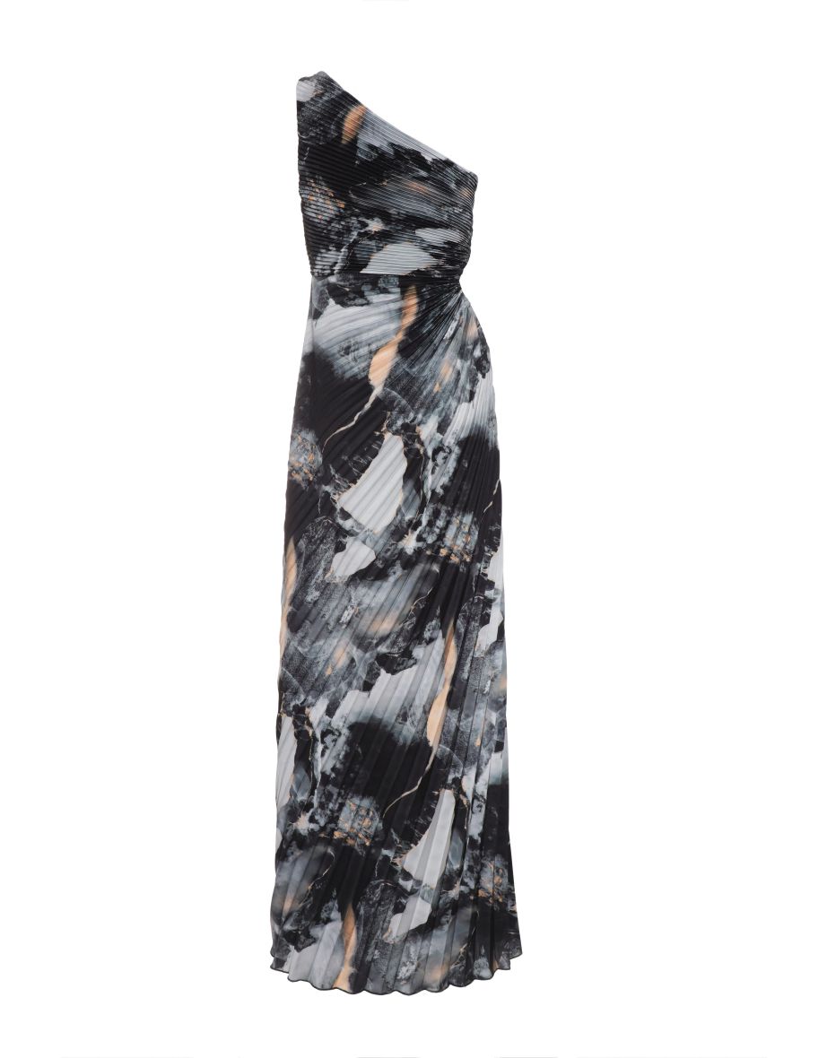 Grey Marble Print Pleated Maxi Dress - 4