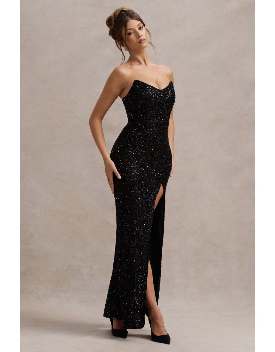 Adalee | Black Sequin Strapless Maxi Dress - 5