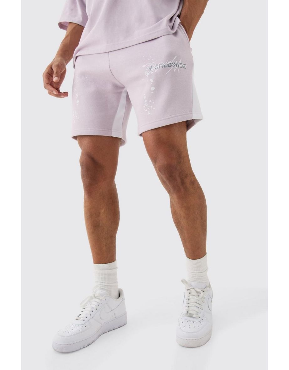 Oversized Graffiti Paint Splatter Shorts - lilac