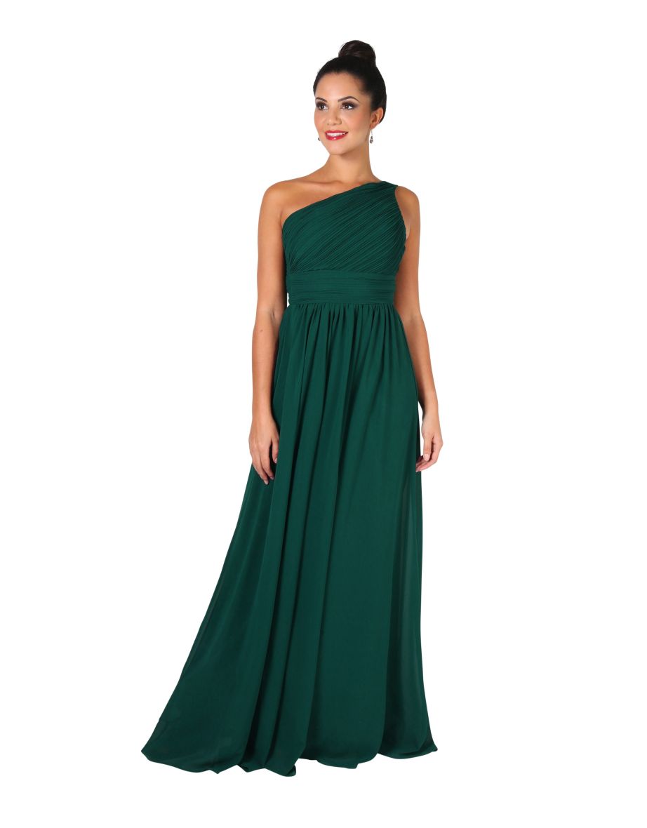 One Shoulder Evening Maxi Dress - Dark Green