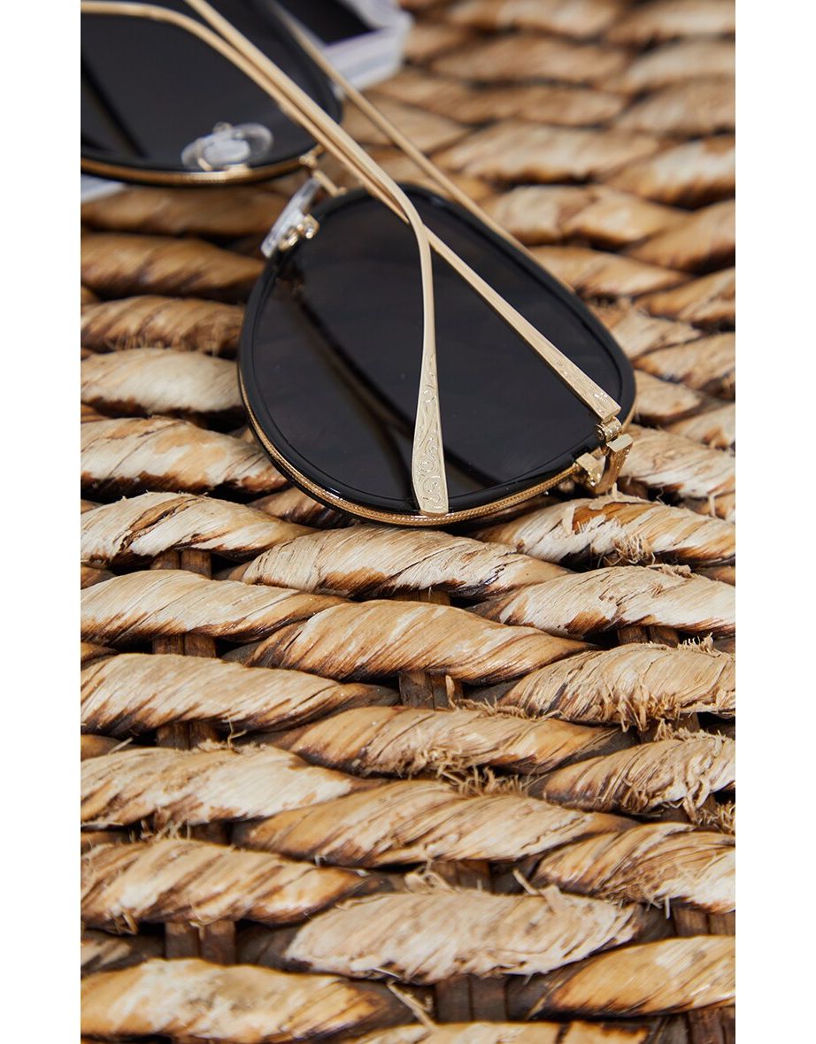 Black Oversized Gold Detail Aviator Sunglasses - 2