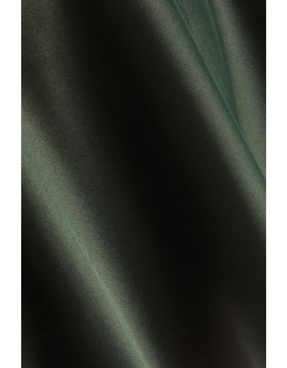 Dark Green Satin High Neck Mini Skater Dress - 5