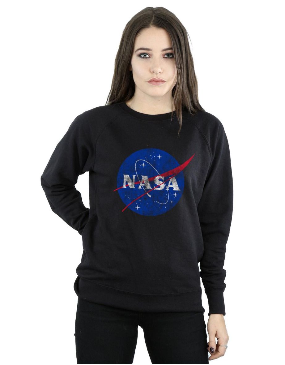 NASA Womens/Ladies Insignia Distressed Sweatshirt - Black