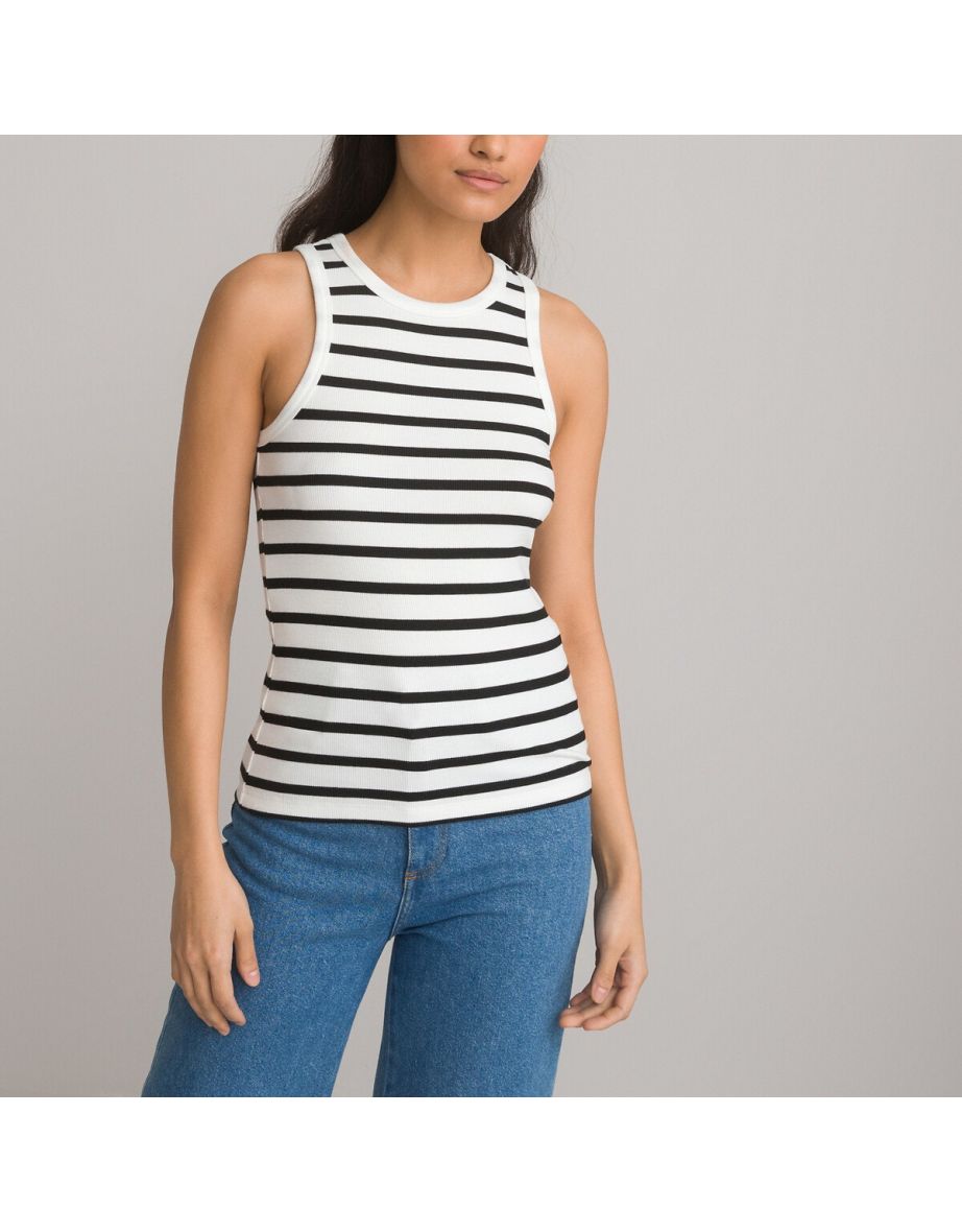 Breton Striped Vest Top with Cutaway Shoulders - 4