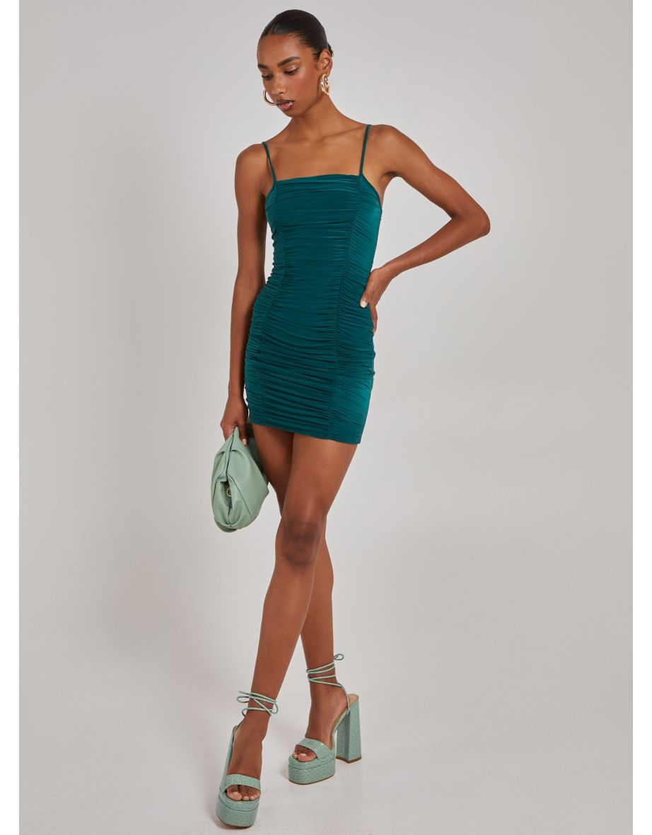 Strappy Gathered Slinky Mini Dress
