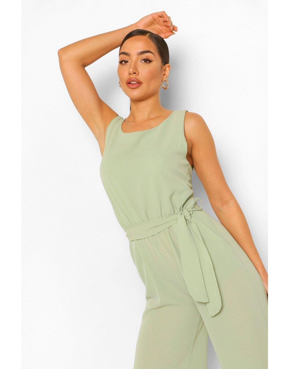 Woven Sleeveless Culotte Jumpsuit - sage - 3