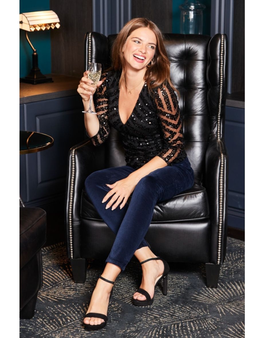 Midnight Blue Velvet Skinny Jeans - 4