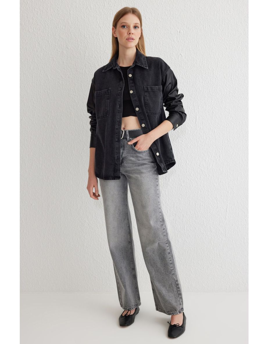 Grey High Waist Wide Leg Jeans