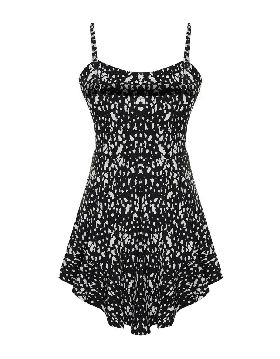 Black Strappy Flounce Mini Knitted Jumpsuit with Shorts - 7