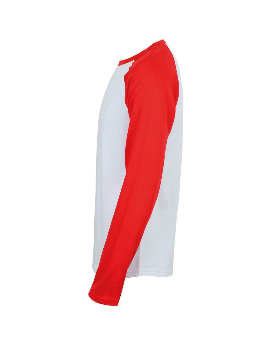 Skinnifit Mens Raglan Long Sleeve Baseball T-Shirt - White /Red - 1