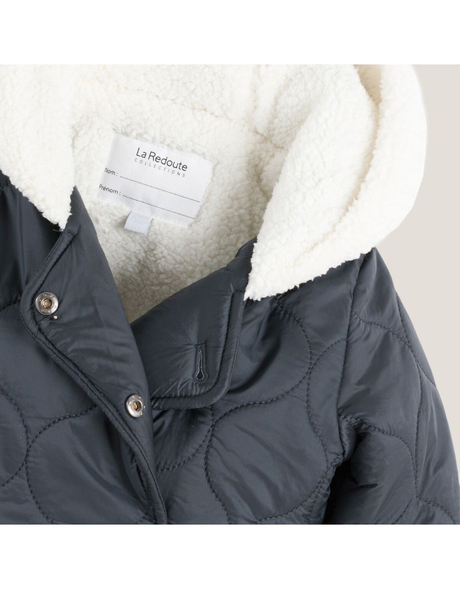 Quilted Hooded Coat with Faux Fur Lining - 3