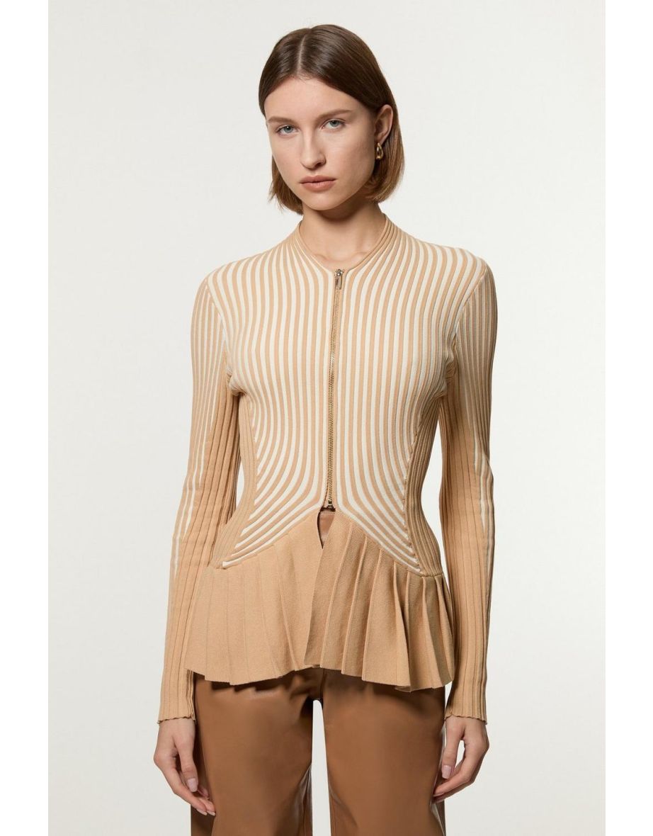 Stripe Zip Through Peplum Knitted Jacket