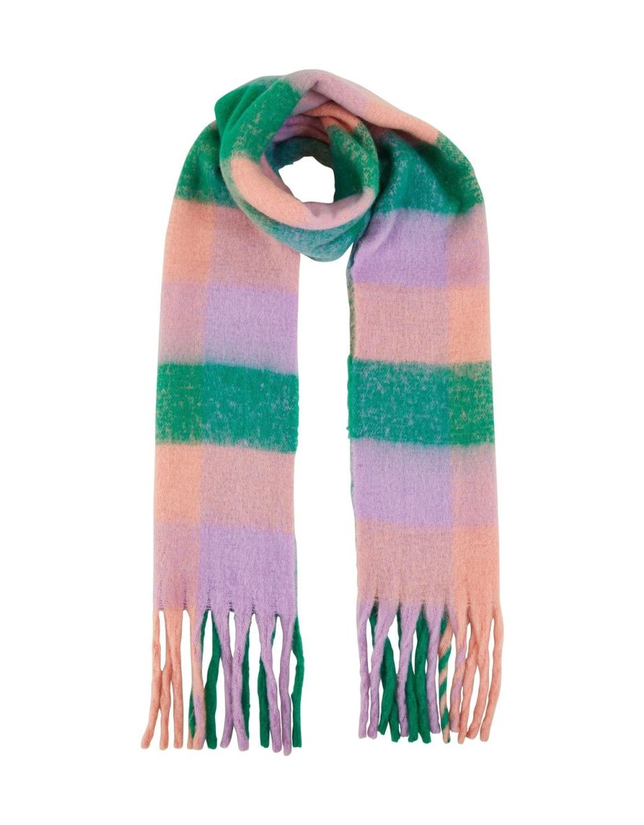 Yumi Purple And Green Check Fluffy Scarf
