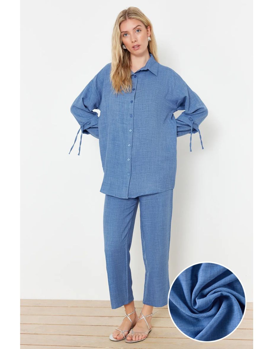 Indigo Linen Look Woven Two Piece Set - 8
