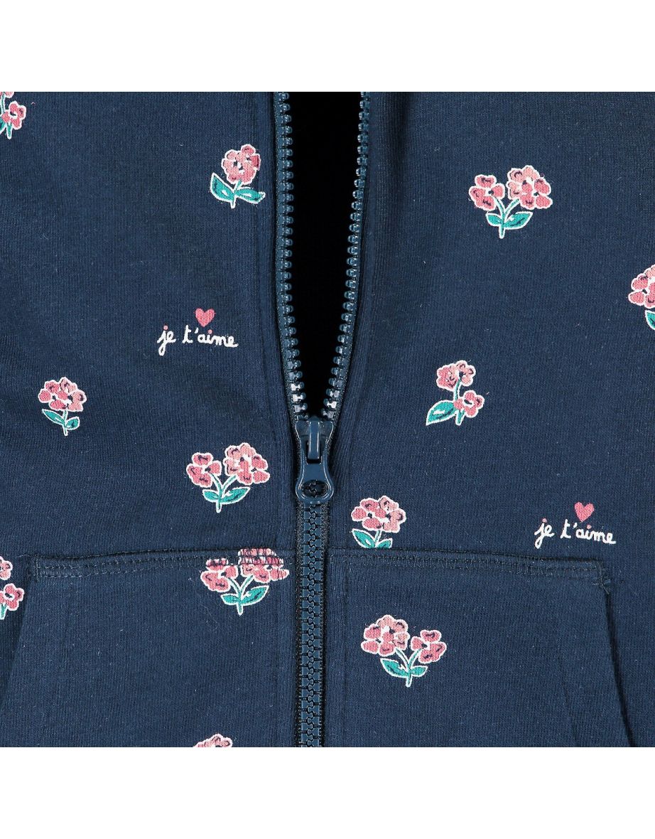 Floral Print Zip-Up Hoodie in Cotton Mix - 4