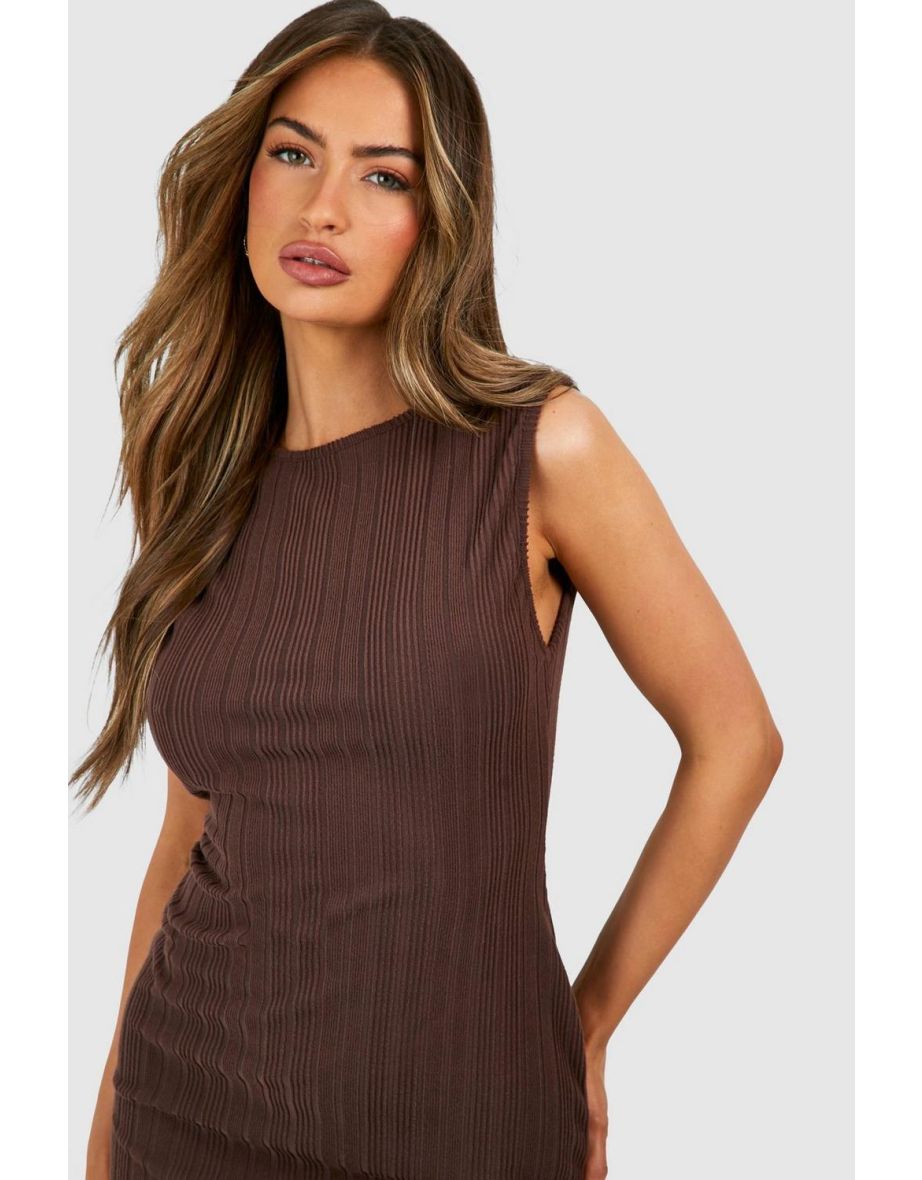 Slash Neck Sleeveless Rib Maxi Dress - chocolate - 3