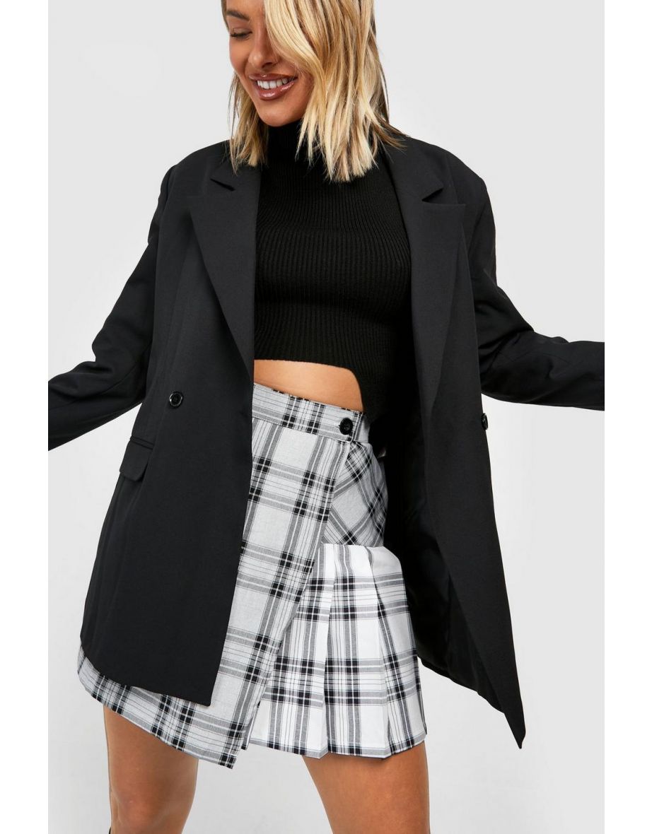Mixed Check Wrap Skater Skirt - black - 3