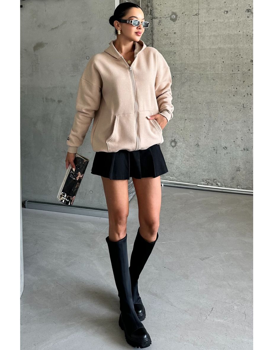 Beige Hola Printed Oversize Zipper Hoodie