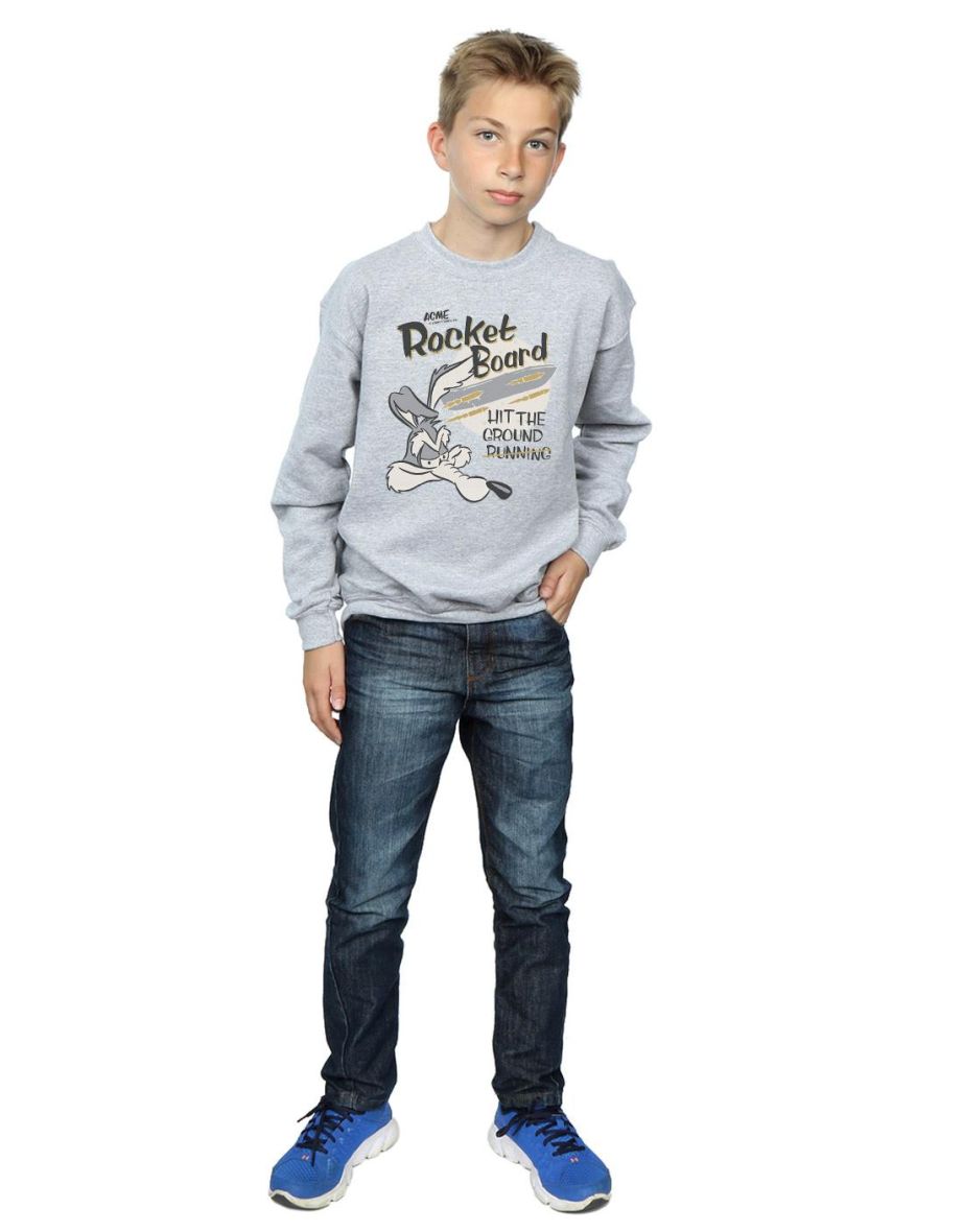 Looney Tunes Boys Wile E Coyote Rocket Board Sweatshirt - Sports Grey - 3