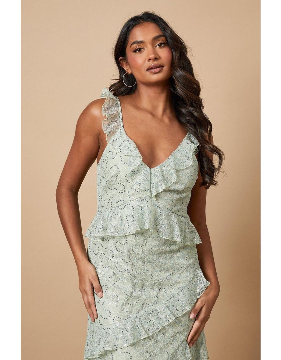 Sequin Lace Ruffle Detail Midaxi Dress - 3