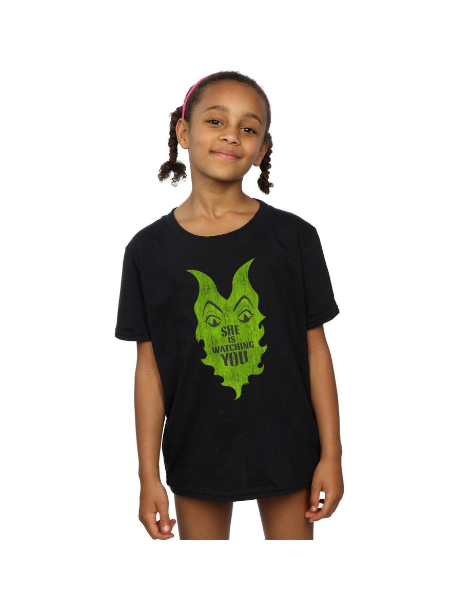 Disney Girls The Descendants Maleficent She Is Watching Cotton T-Shirt - Black