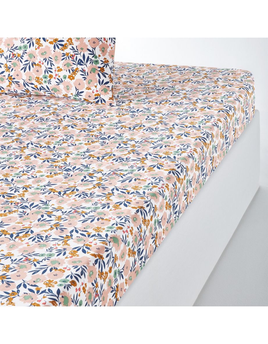 Ohara Floral Cotton Percale 200 Thread Count Fitted Sheet